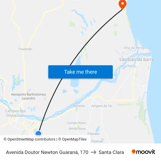 Avenida Doutor Newton Guaraná, 170 to Santa Clara map