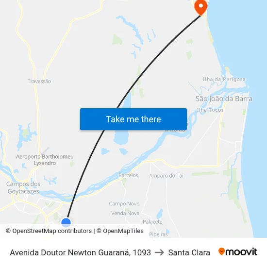 Avenida Doutor Newton Guaraná, 1093 to Santa Clara map