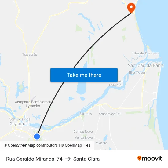 Rua Geraldo Miranda, 74 to Santa Clara map