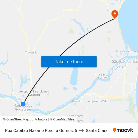Rua Capitão Nazário Pereira Gomes, 6 to Santa Clara map