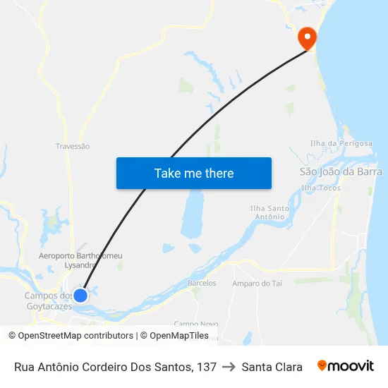 Rua Antônio Cordeiro Dos Santos, 137 to Santa Clara map