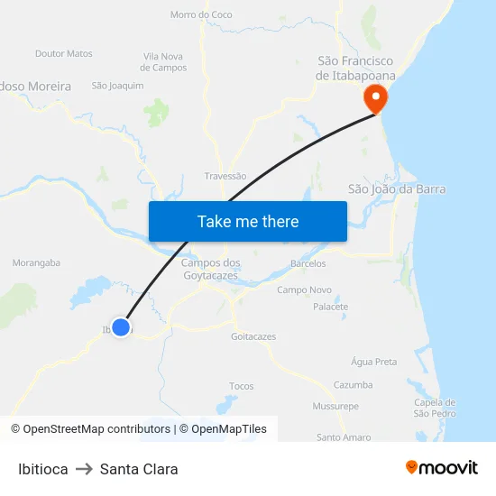 Ibitioca to Santa Clara map