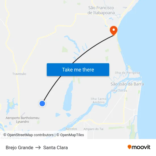 Brejo Grande to Santa Clara map