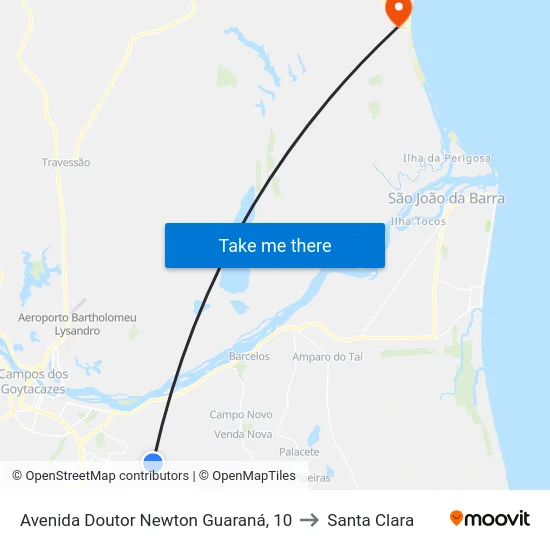 Avenida Doutor Newton Guaraná, 10 to Santa Clara map