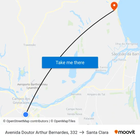 Avenida Doutor Arthur Bernardes, 332 to Santa Clara map