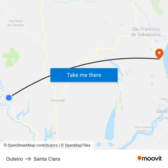 Outeiro to Santa Clara map