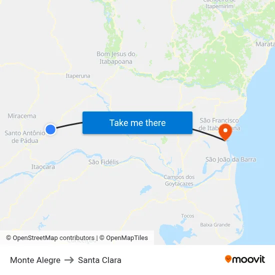 Monte Alegre to Santa Clara map