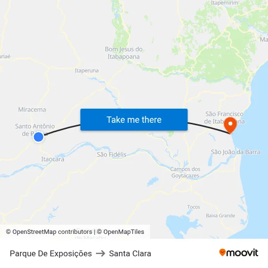 Parque De Exposições to Santa Clara map