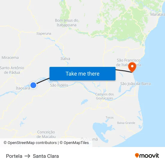 Portela to Santa Clara map