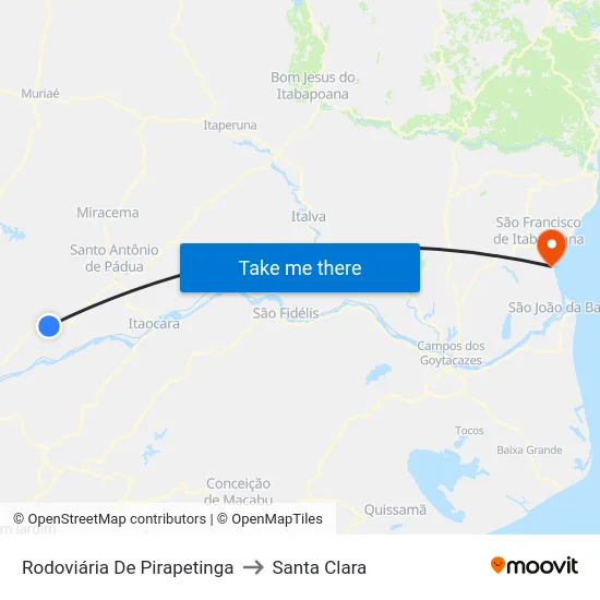 Rodoviária De Pirapetinga to Santa Clara map
