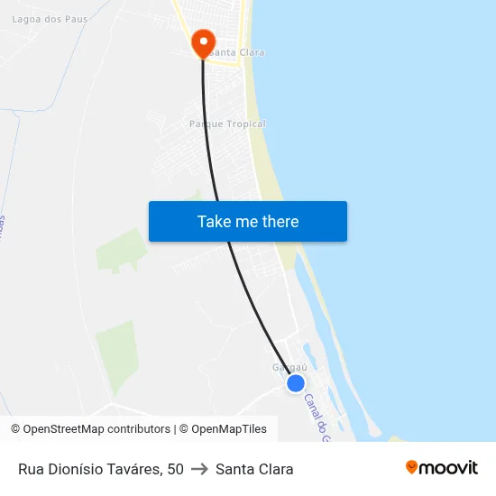 Rua Dionísio Taváres, 50 to Santa Clara map