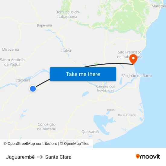Jaguarembé to Santa Clara map