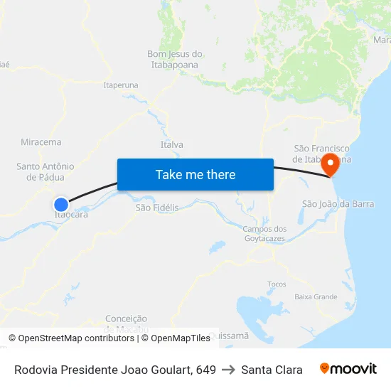 Rodovia Presidente Joao Goulart, 649 to Santa Clara map