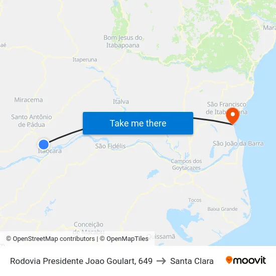 Rodovia Presidente Joao Goulart, 649 to Santa Clara map