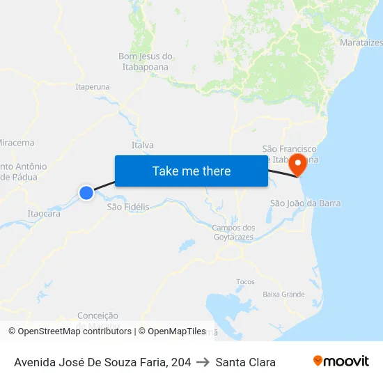 Avenida José De Souza Faria, 204 to Santa Clara map