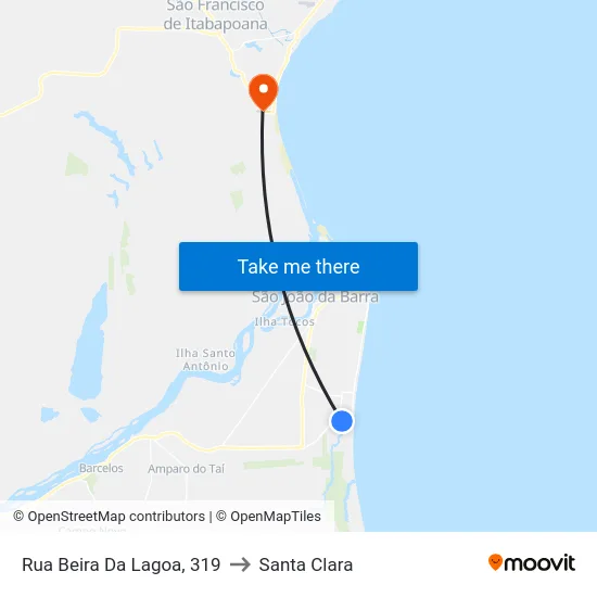 Rua Beira Da Lagoa, 319 to Santa Clara map
