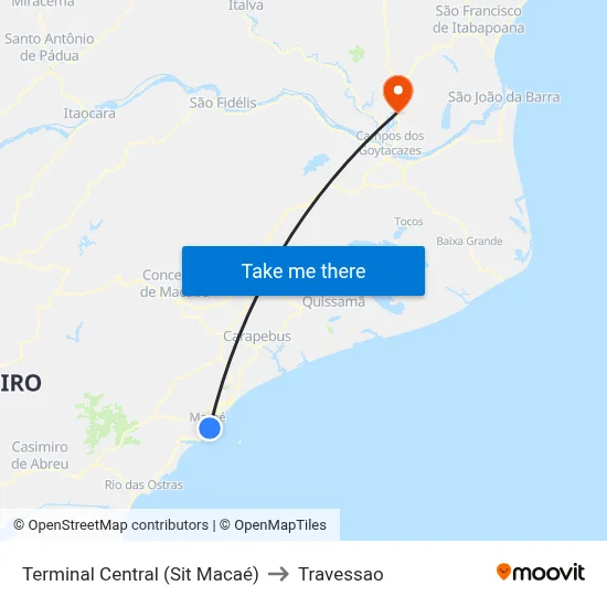 Terminal Central (Sit Macaé) to Travessao map
