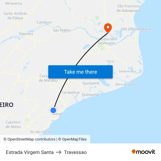 Estrada Virgem Santa to Travessao map