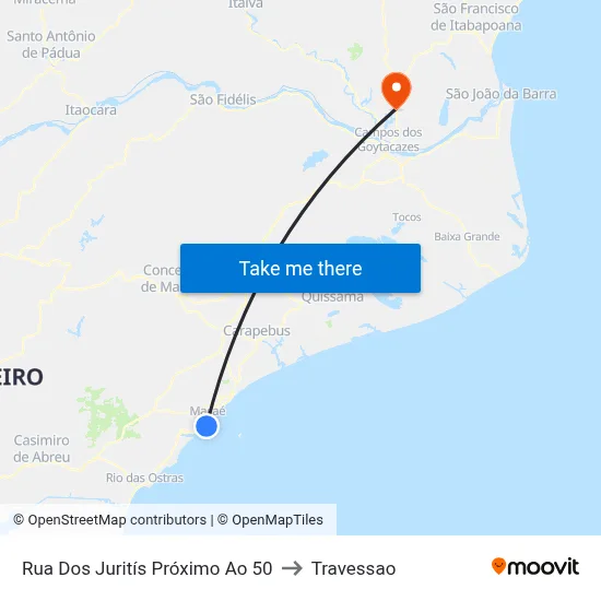Rua Dos Juritís Próximo Ao 50 to Travessao map