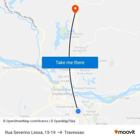 Rua Severino Lessa, 15-19 to Travessao map