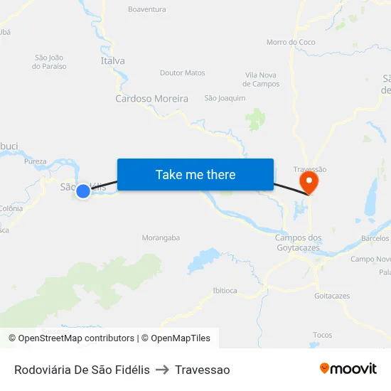 Rodoviária De São Fidélis to Travessao map