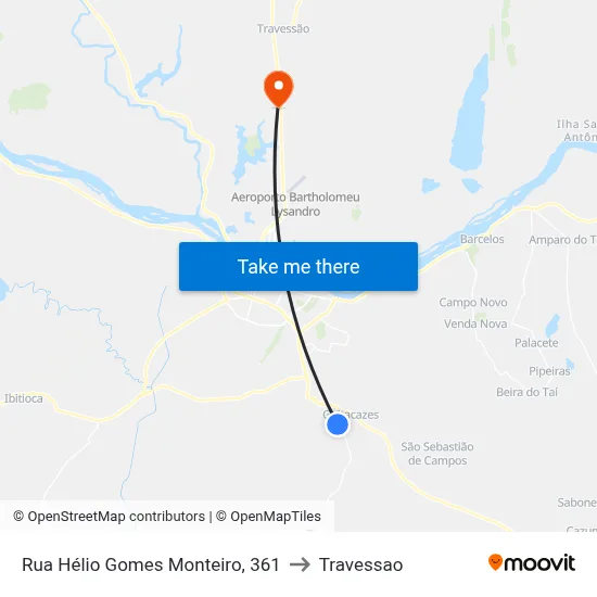 Rua Hélio Gomes Monteiro, 361 to Travessao map