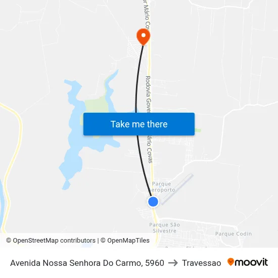 Avenida Nossa Senhora Do Carmo, 5960 to Travessao map