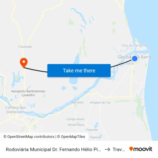 Rodoviária  Municipal Dr. Fernando Hélio Pinheiro (São João Da Barra) to Travessao map