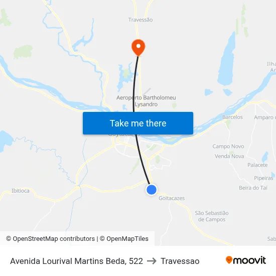 Avenida Lourival Martins Beda, 522 to Travessao map