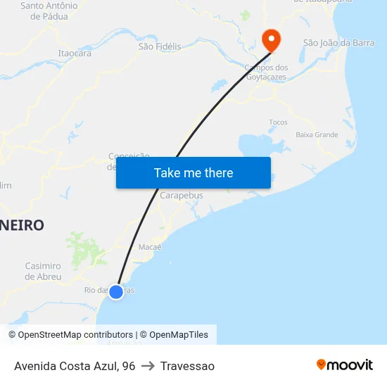 Avenida Costa Azul, 96 to Travessao map