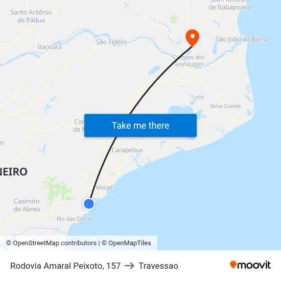 Rodovia Amaral Peixoto, 157 to Travessao map