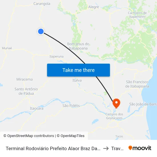 Terminal Rodoviário Prefeito Alaor Braz Da Fonseca (Porciúncula) to Travessao map