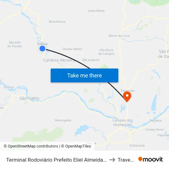 Terminal Rodoviário Prefeito Eliel Almeida Ribeiro (Italva) to Travessao map