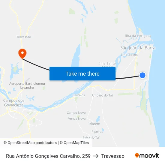 Rua Antônio Gonçalves Carvalho, 259 to Travessao map