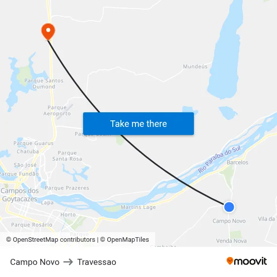 Campo Novo to Travessao map