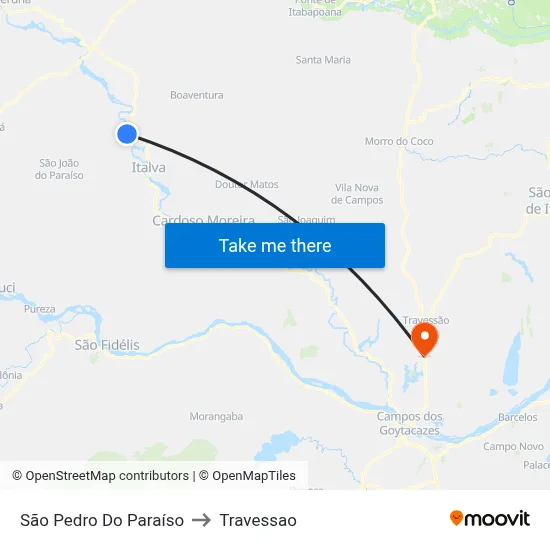 São Pedro Do Paraíso to Travessao map