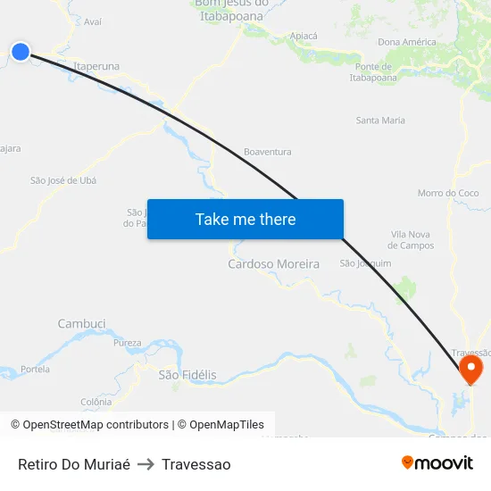 Retiro Do Muriaé to Travessao map