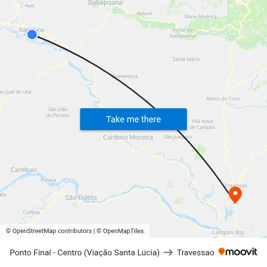 Ponto Final - Centro (Viação Santa Lúcia) to Travessao map
