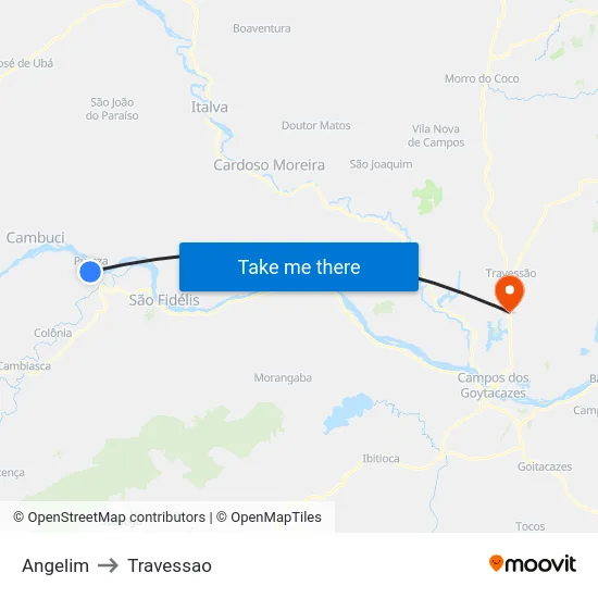 Angelim to Travessao map