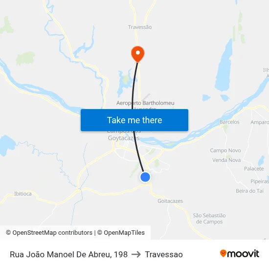 Rua João Manoel De Abreu, 198 to Travessao map