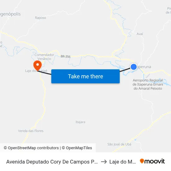 Avenida Deputado Cory De Campos P Filho 1520 to Laje do Muriaé map