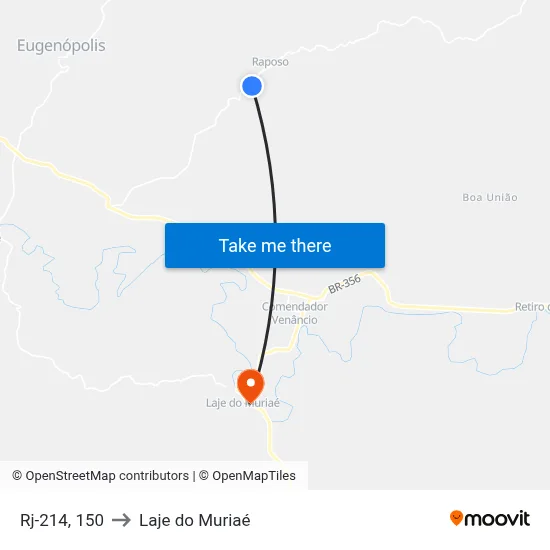 Rj-214, 150 to Laje do Muriaé map