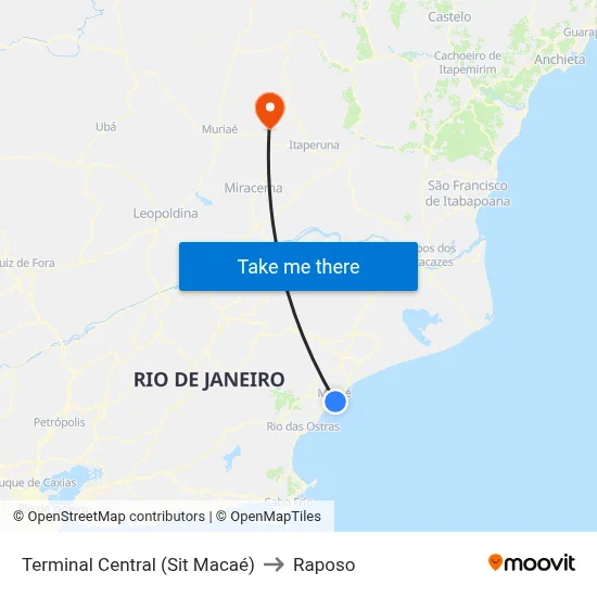 Terminal Central (Sit Macaé) to Raposo map