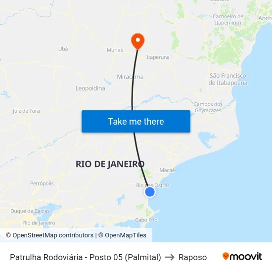 Patrulha Rodoviária - Posto 05 (Palmital) to Raposo map