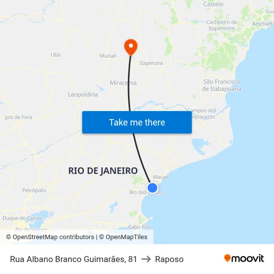 Rua Albano Branco Guimarães, 81 to Raposo map