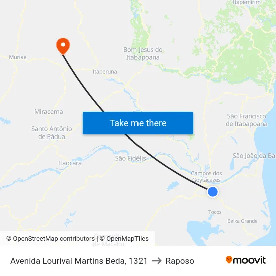 Avenida Lourival Martins Beda, 1321 to Raposo map