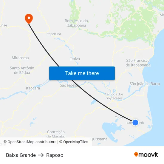 Baixa Grande to Raposo map