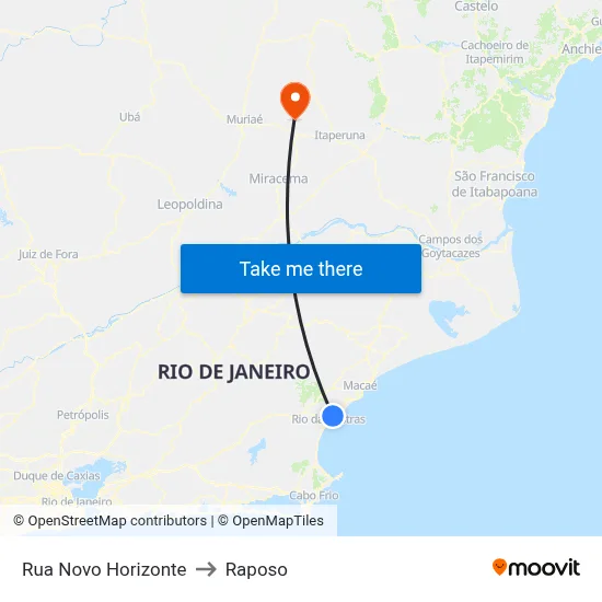 Rua Novo Horizonte to Raposo map