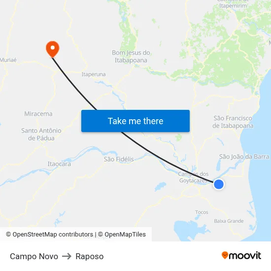 Campo Novo to Raposo map
