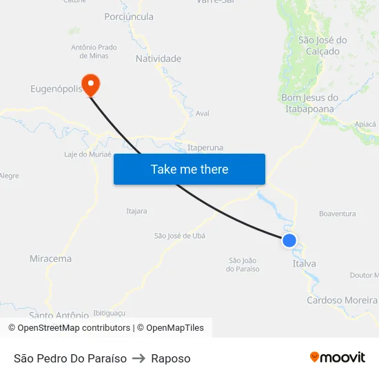 São Pedro Do Paraíso to Raposo map